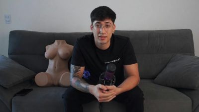 Handsome young office worker masturbating